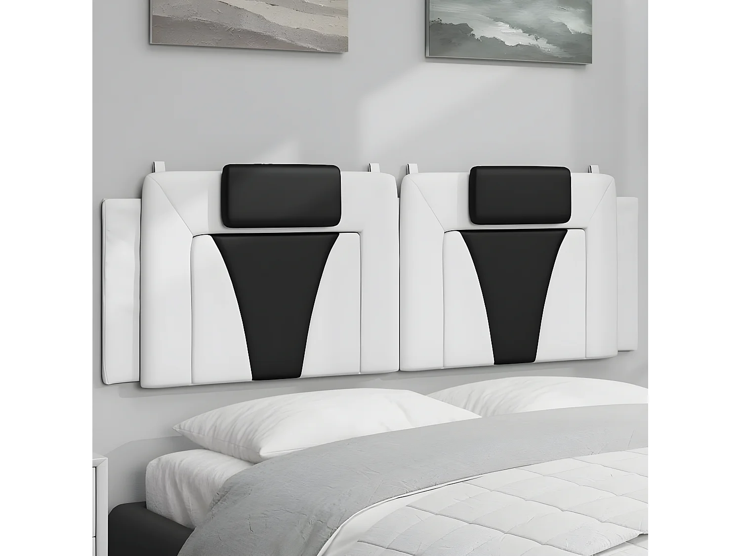 Hoofdbordkussen "Viana" 160 cm kunstleer wit en zwart