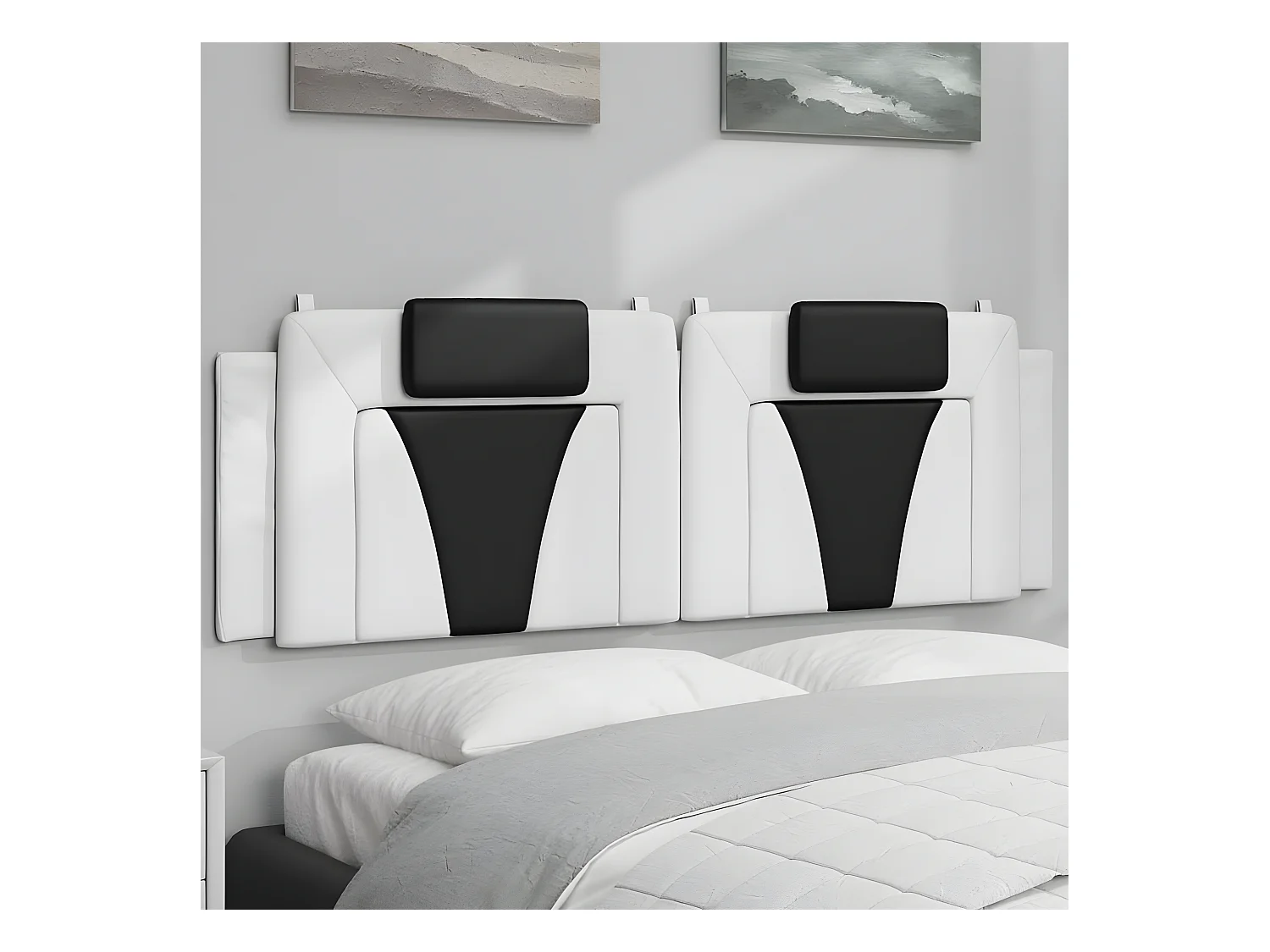 Coussin de tête de lit blanc et noir 160 cm similicuir