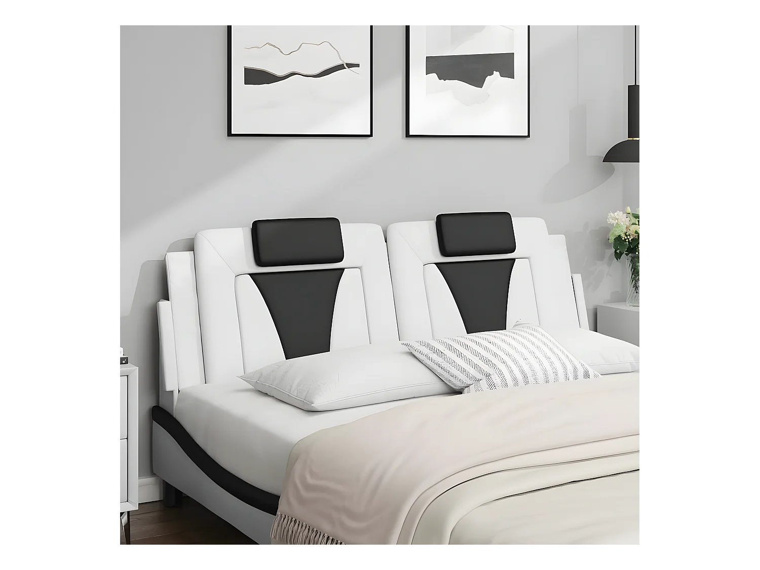 Coussin de tête de lit blanc et noir 160 cm similicuir