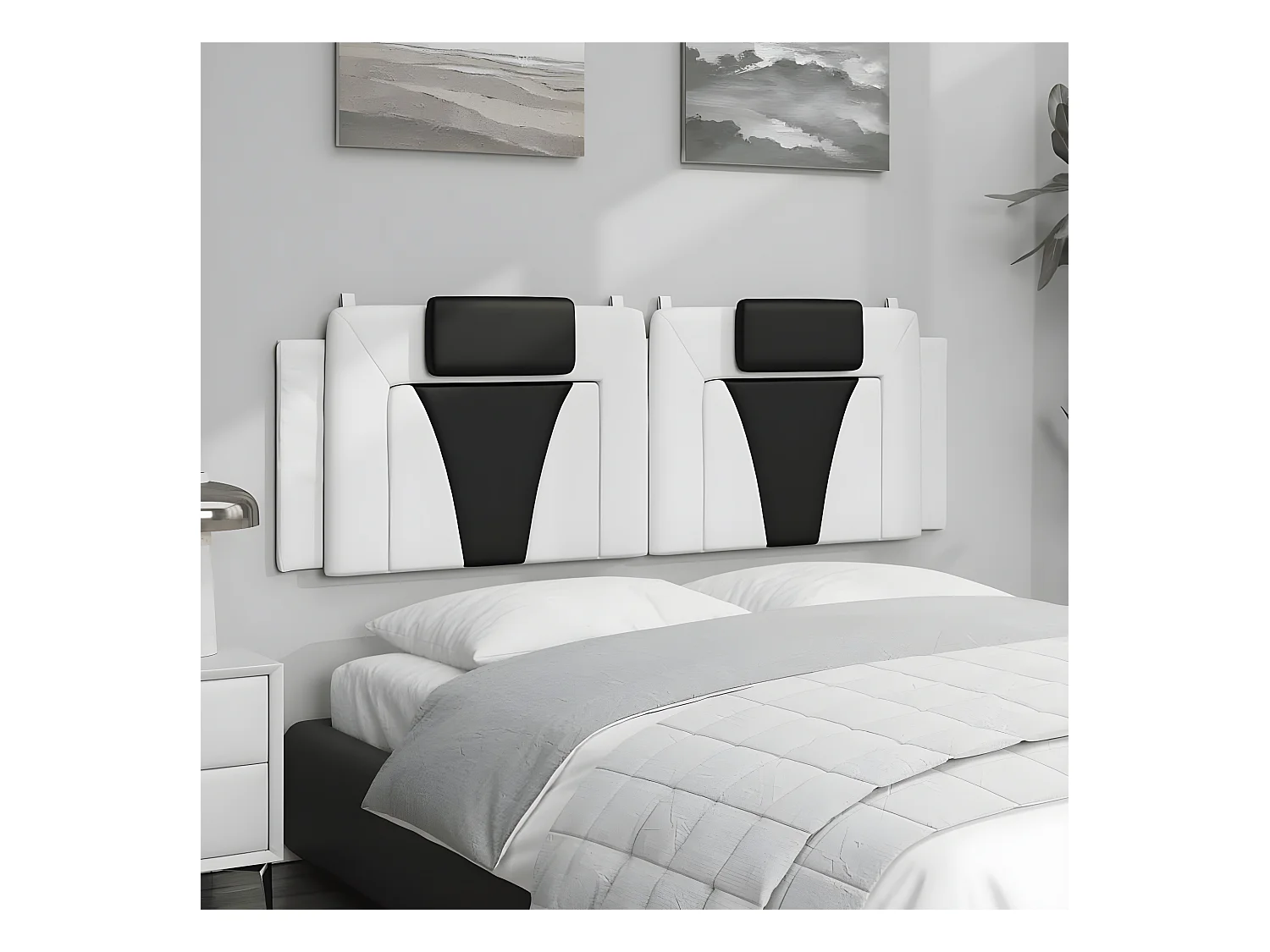 Coussin de tête de lit blanc et noir 160 cm similicuir