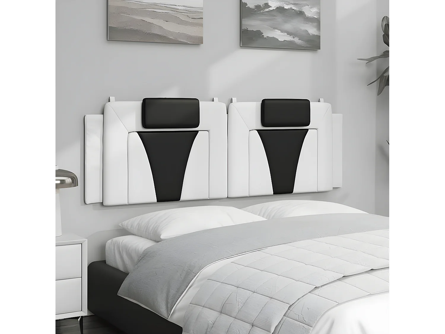Almofadão de cabeceira 160 cm couro artificial branco e preto