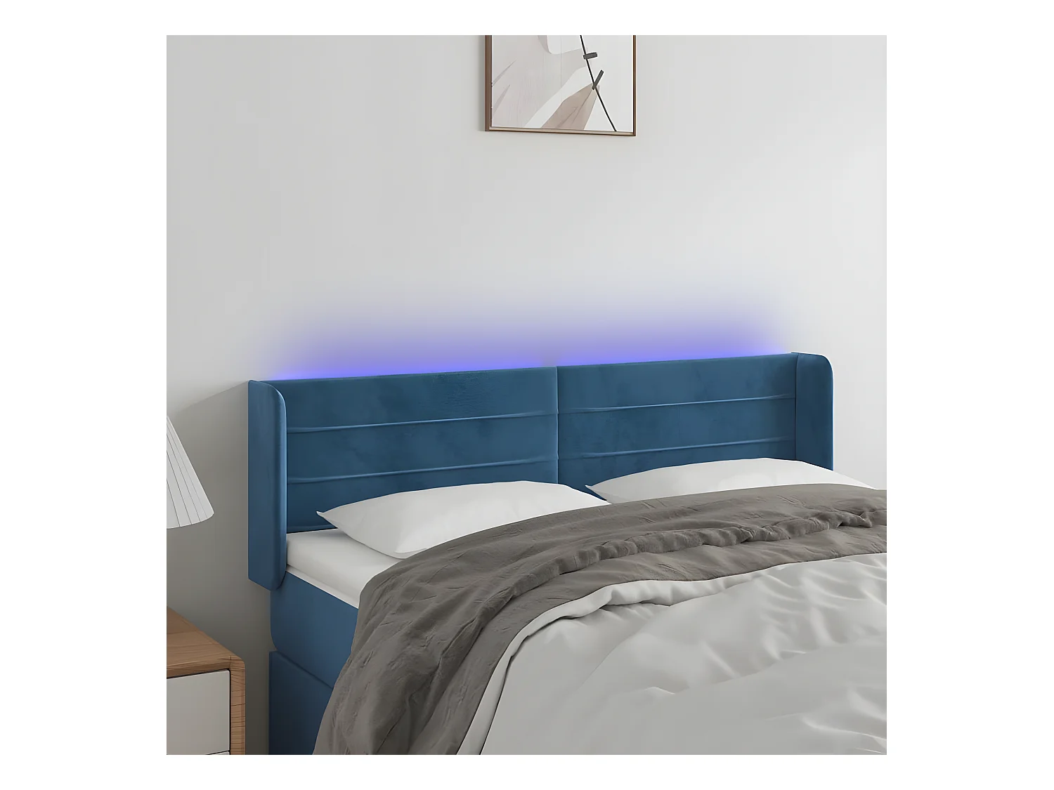 Hoofdbord LED 147x16x78/88 cm fluweel donkerblauw