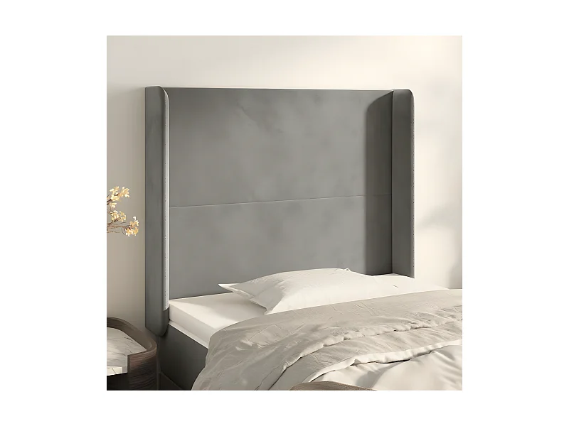 Tête de lit avec oreilles Gris clair 93x16x118/128 cm Velours