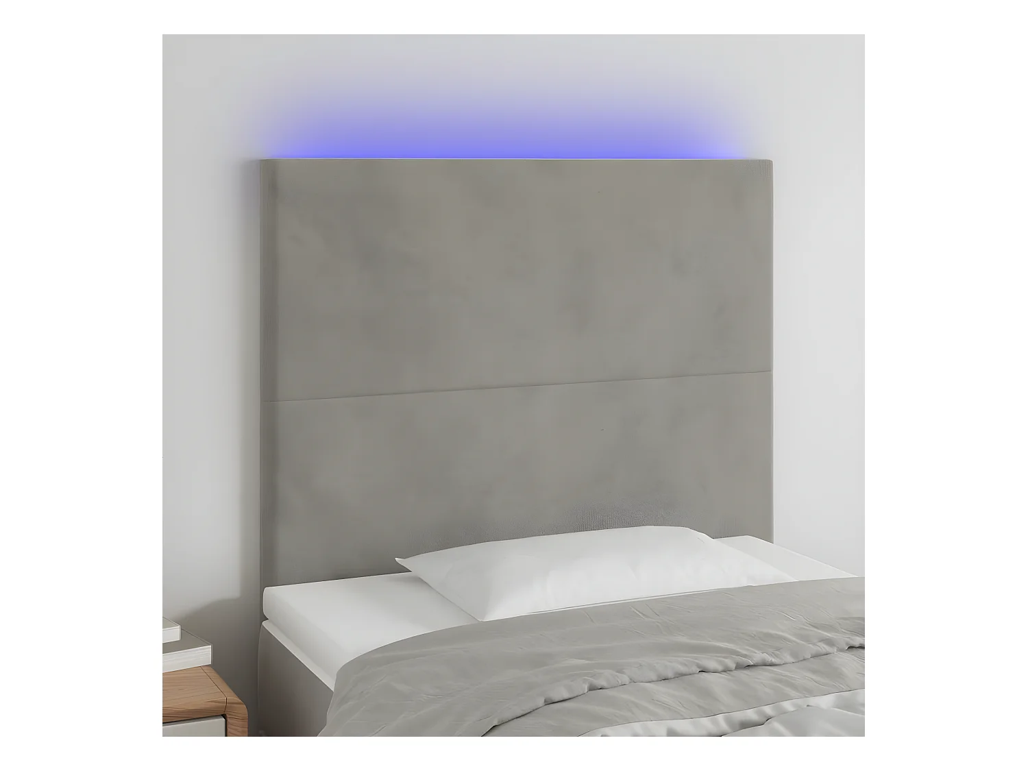 Hoofdbord LED 90x5x118/128 cm fluweel lichtgrijs