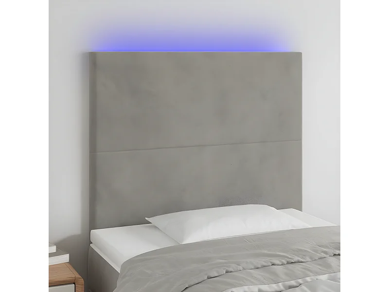 Cabecero con luces LED terciopelo gris claro 90x5x118/128 cm