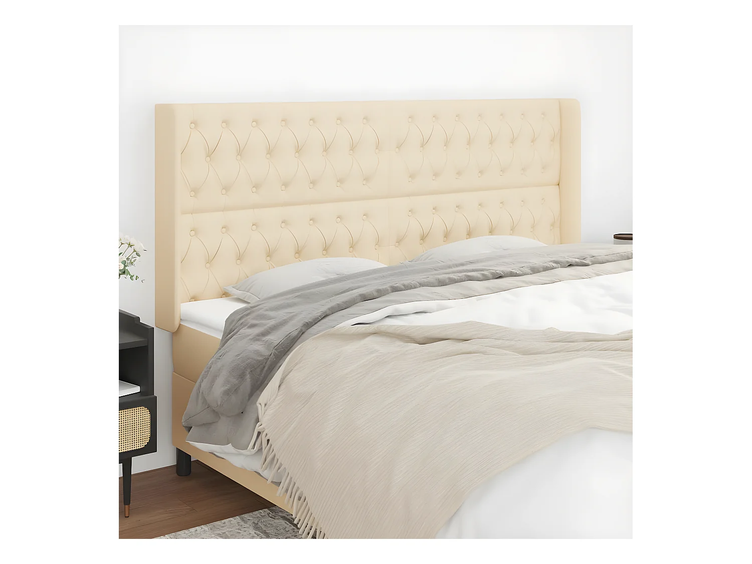 Tête de lit avec oreilles Crème 183x16x118/128 cm Tissu