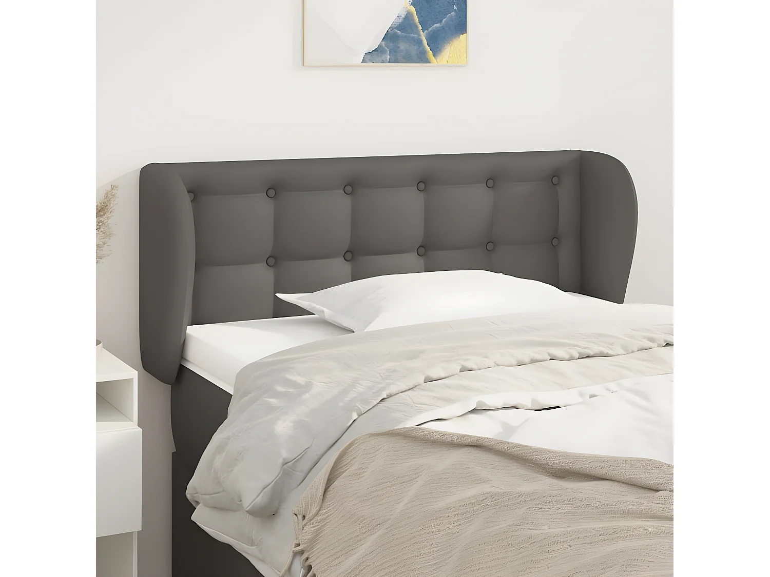 Cabecero de cuero sintético gris 93x23x78/88 cm
