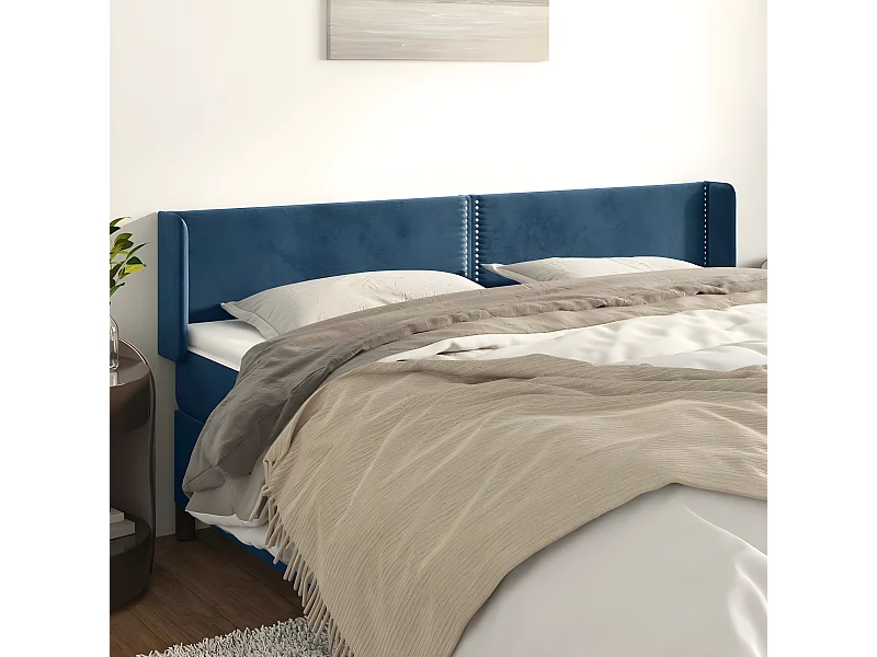 Tête de lit avec oreilles Bleu foncé 183x16x78/88 cm Velours