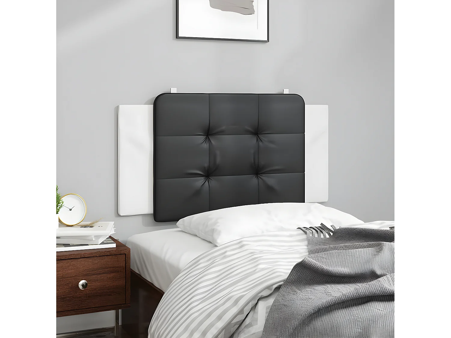 Coussin de tête de lit noir et blanc 100 cm similicuir