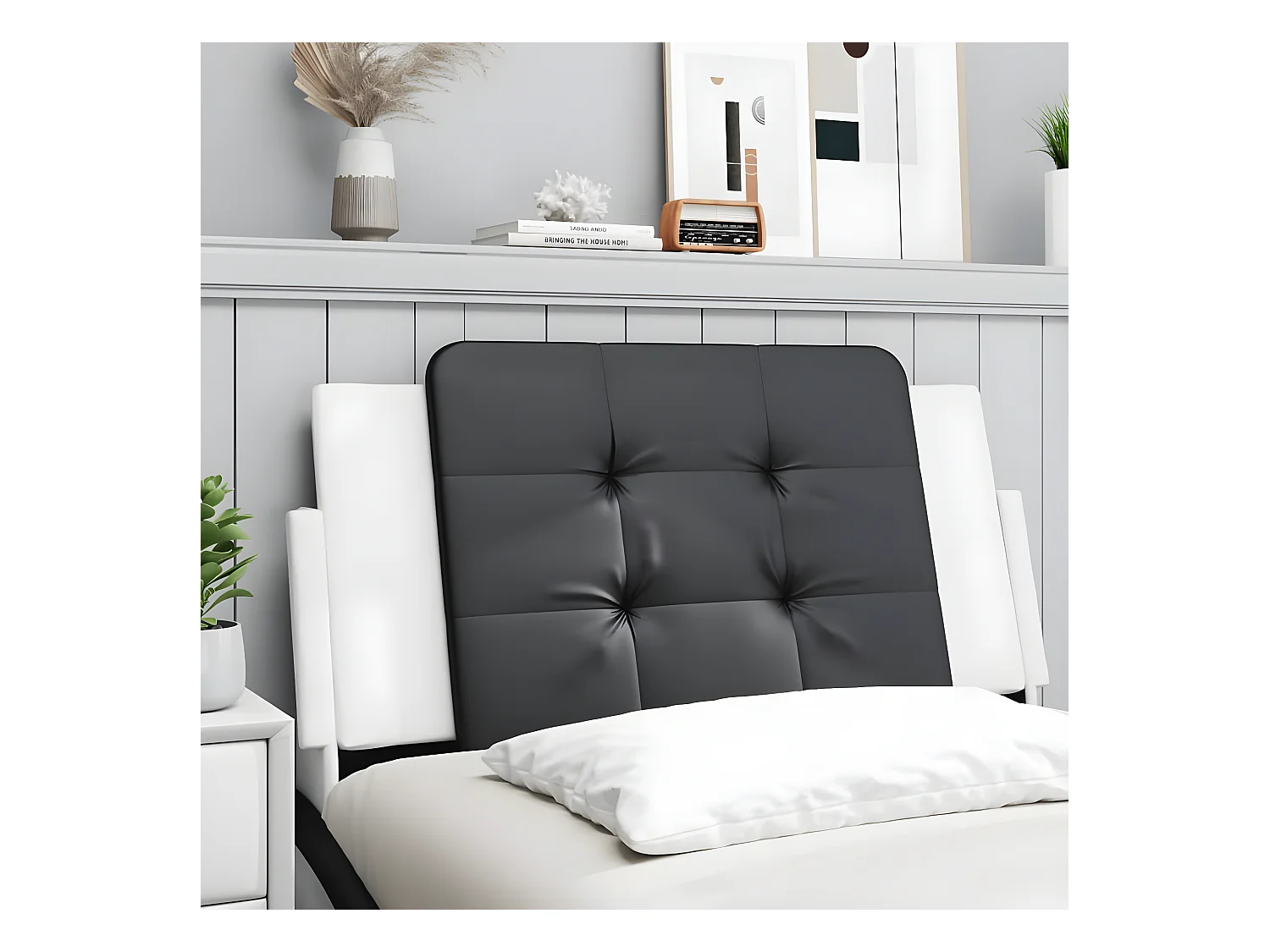 Coussin de tête de lit noir et blanc 100 cm similicuir