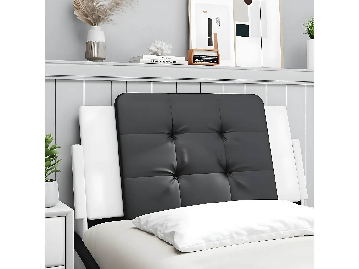 Coussin de tête de lit noir et blanc 100 cm similicuir