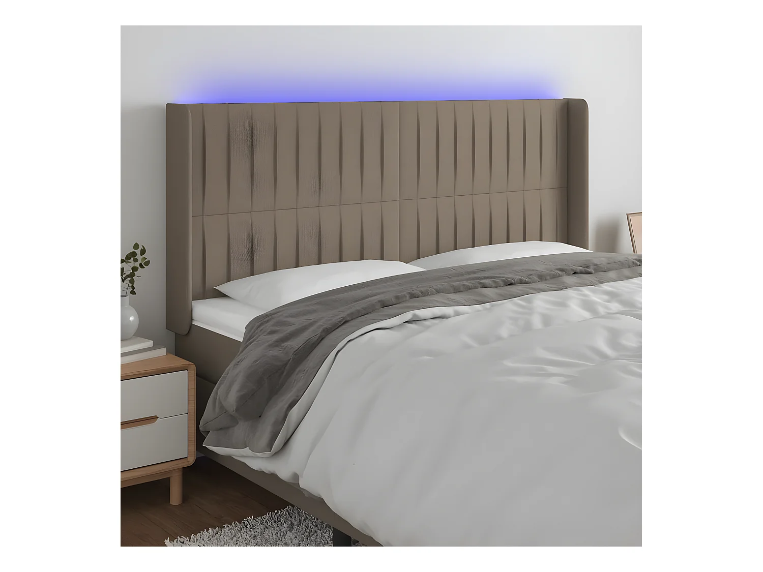 Tête de lit à LED Taupe 183x16x118/128 cm Tissu