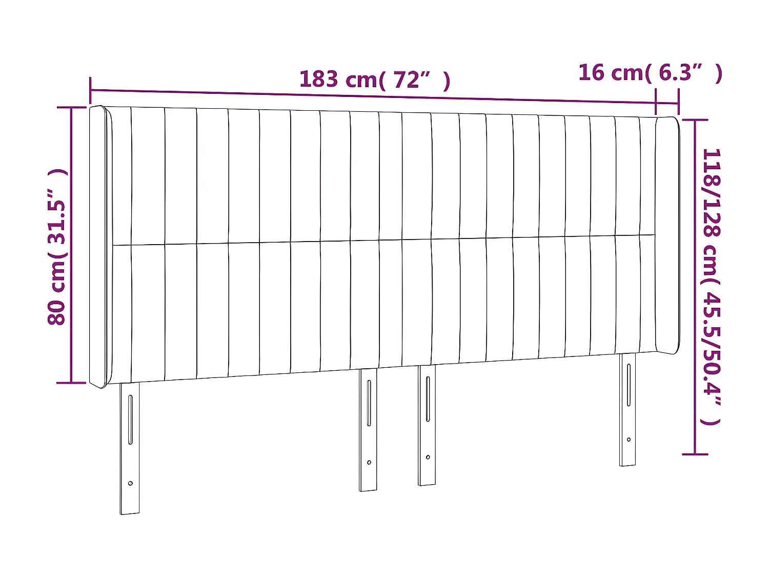 Cabeceira cama c/ LED tecido 183x16x118/128cm cinza-acastanhado