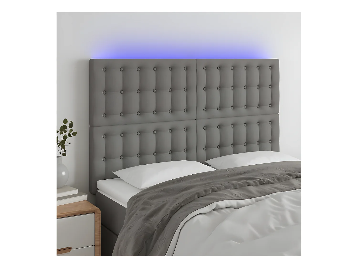 Tête de lit à LED Gris foncé 144x5x118/128 cm Tissu