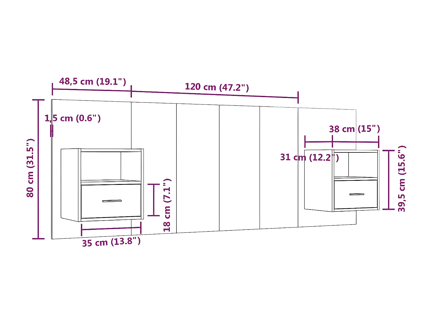 Tête de lit avec armoires Chêne sonoma Bois d'ingénierie