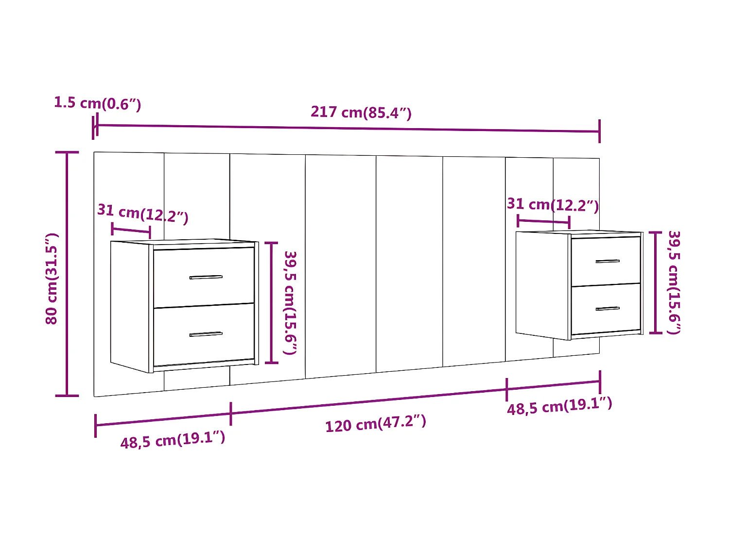 Tête de lit avec armoires Chêne fumé Bois d'ingénierie