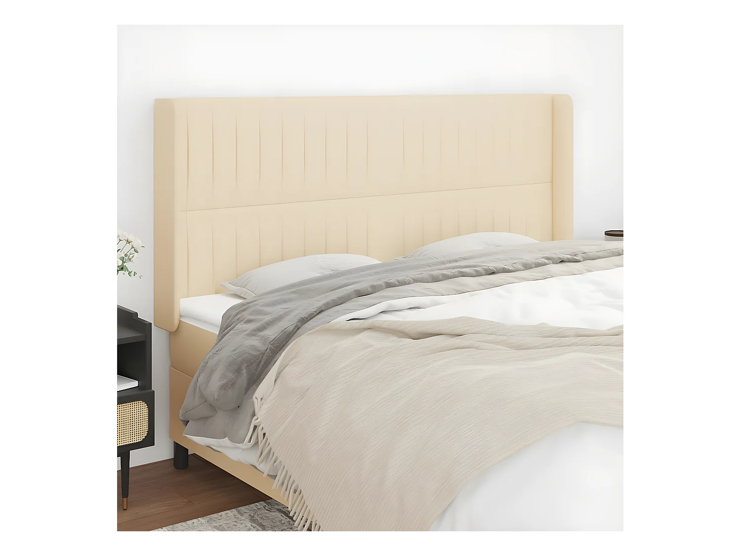 Tête de lit avec oreilles Crème 203x16x118/128 cm Tissu