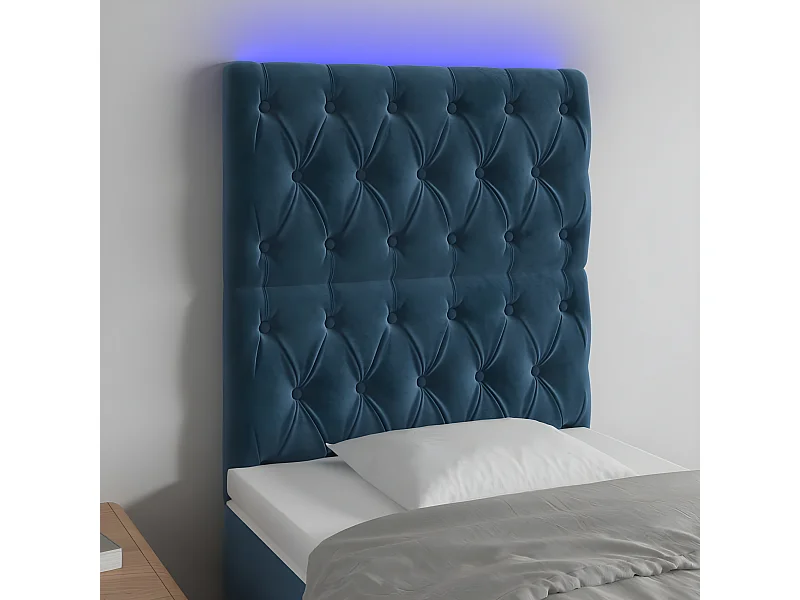 Cabecero con luces LED terciopelo azul oscuro 80x7x118/128 cm