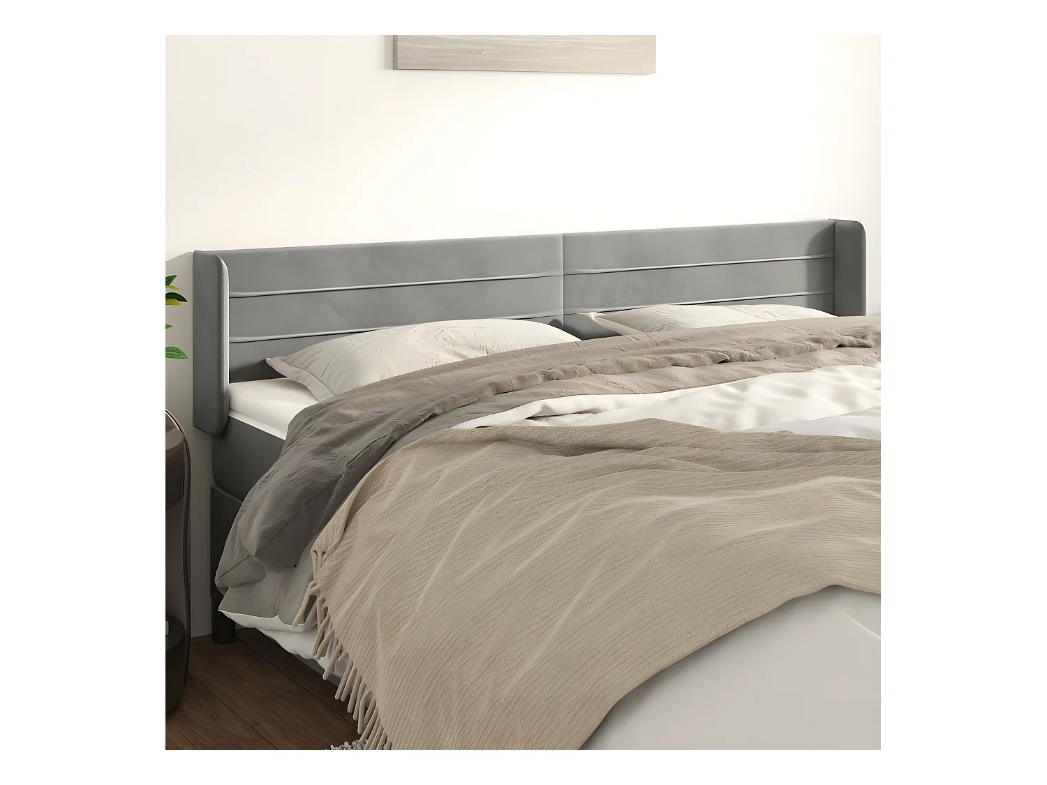 Tête de lit avec oreilles Gris clair 163x16x78/88 cm Velours