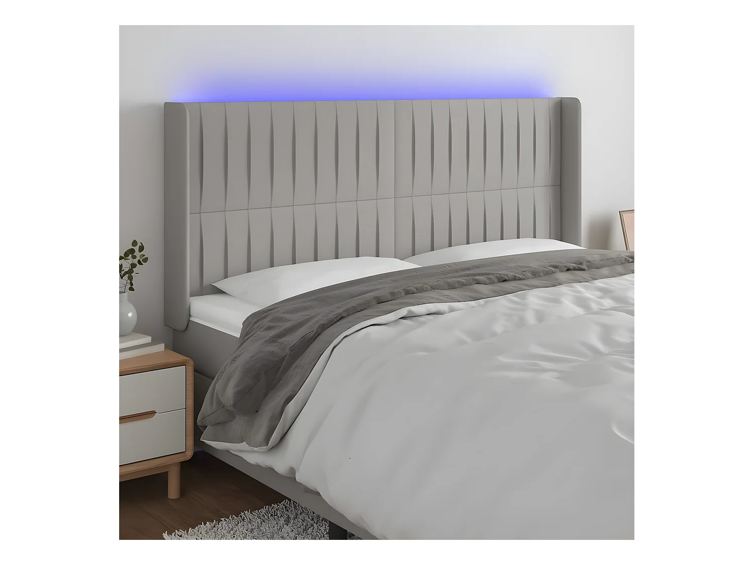 Tête de lit à LED Gris clair 203x16x118/128 cm Tissu