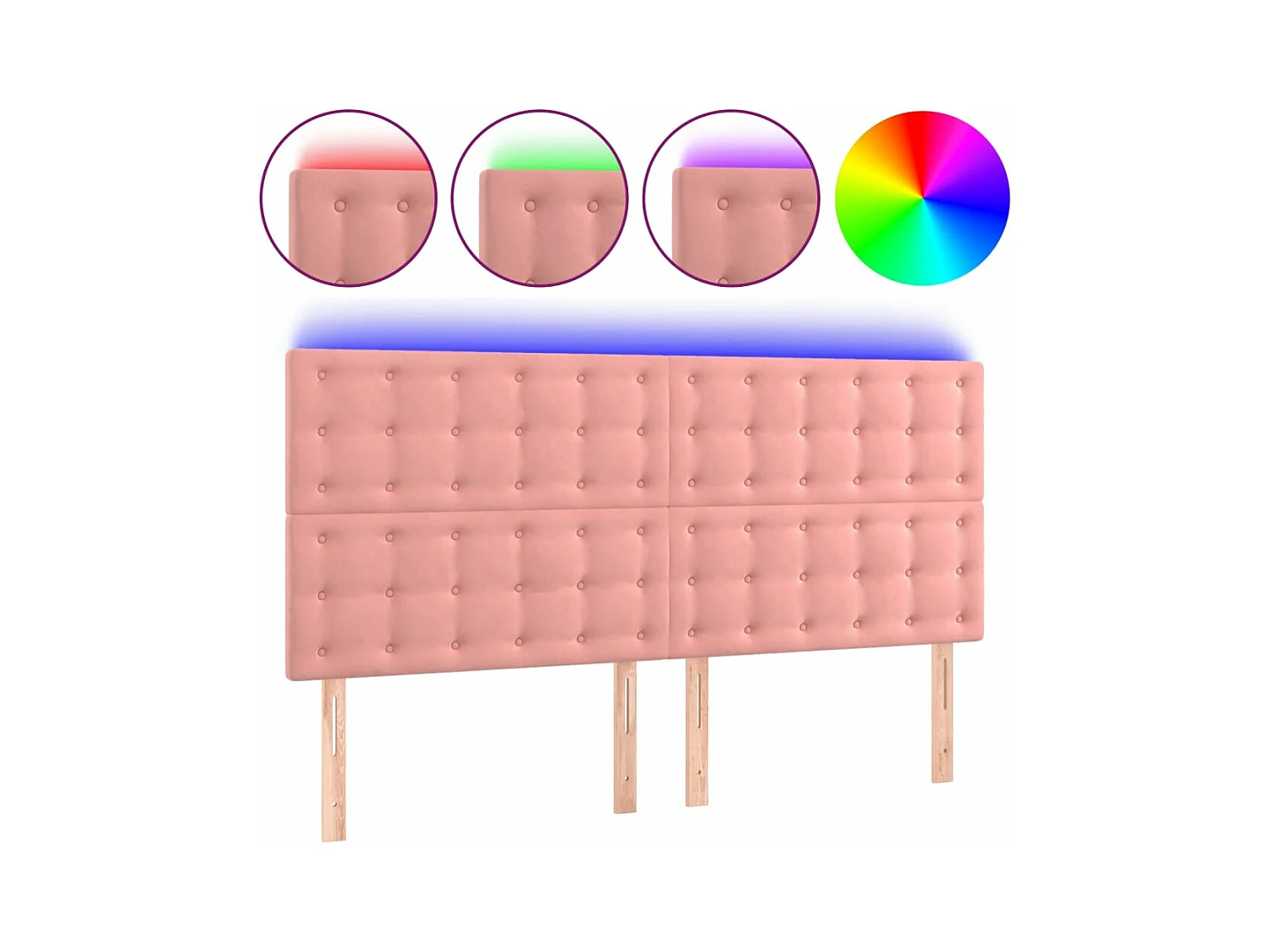 Cabeceira de cama c/ luzes LED veludo 180x5x118/128 cm rosa