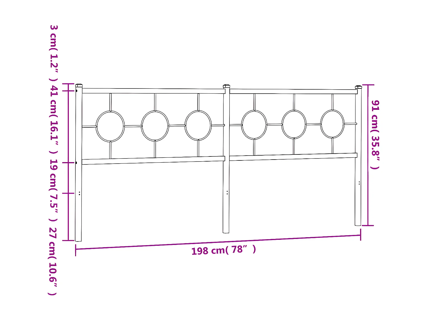 Cabeceira de cama 193 cm metal preto