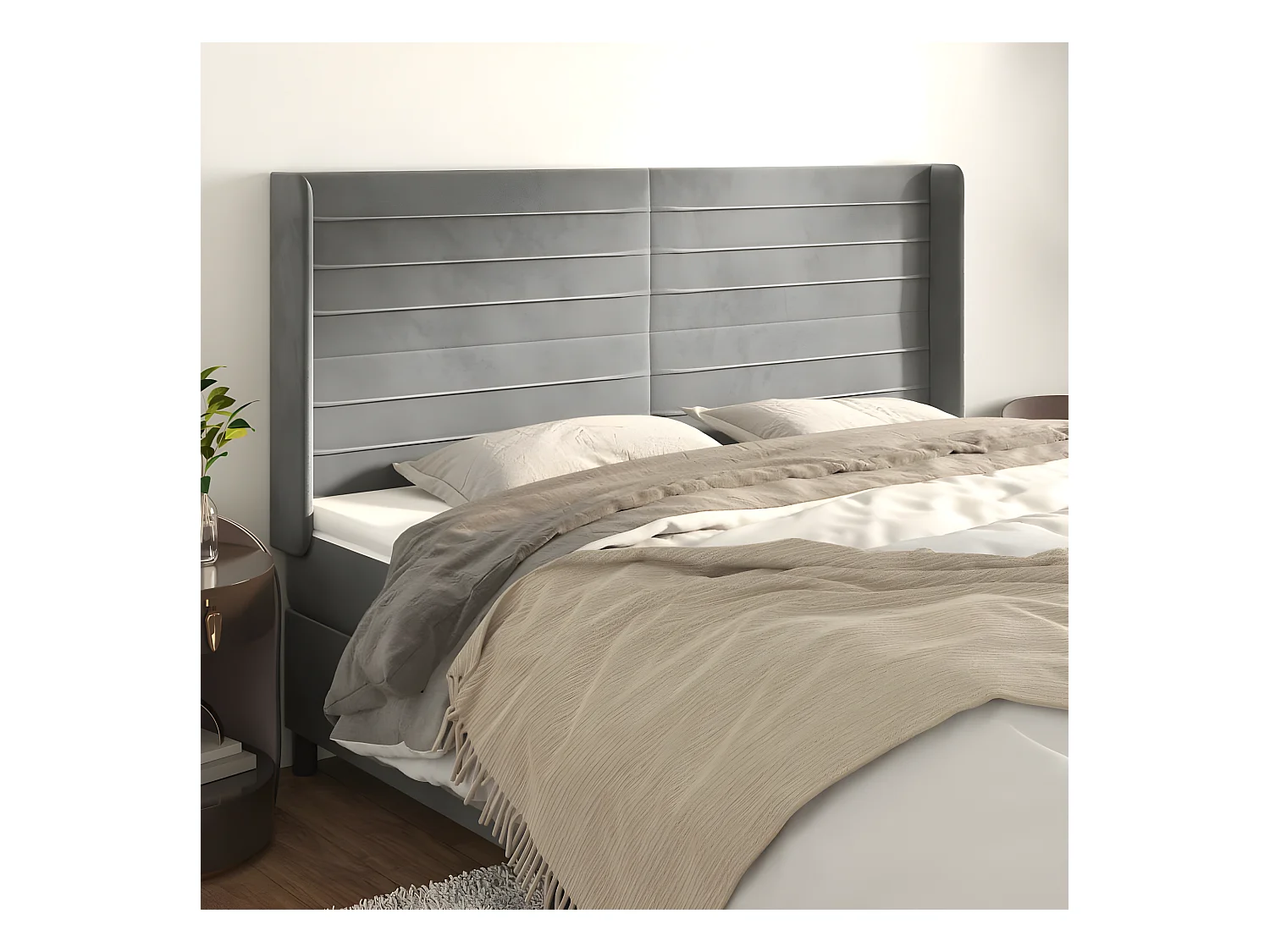 Tête de lit avec oreilles Gris clair 163x16x118/128 cm Velours
