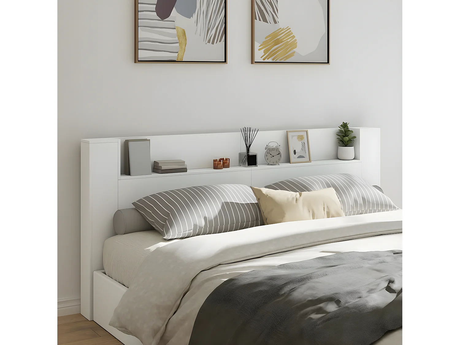 Armoire tête de lit avec LED blanc 220x16,5x103,5 cm