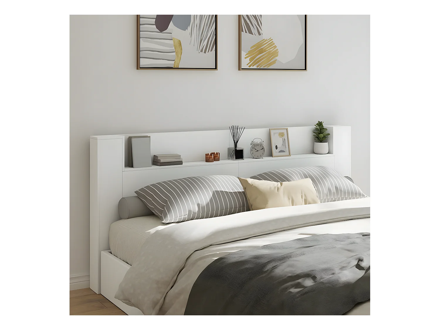Hoofdbordkast met LED-verlichting 220x16,5x103,5 cm wit