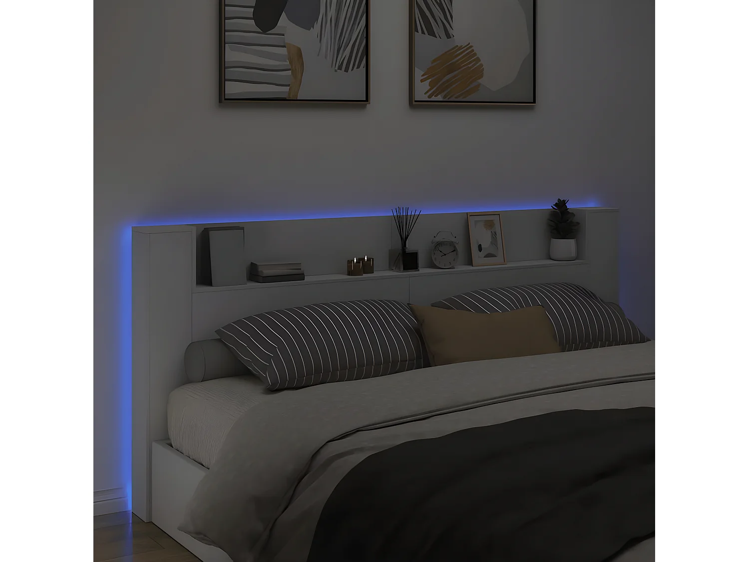 Armoire tête de lit avec LED blanc 220x16,5x103,5 cm