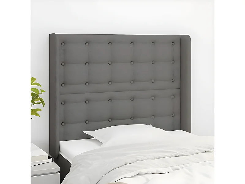 Tête de lit avec oreilles Gris foncé 93x16x118/128 cm Tissu