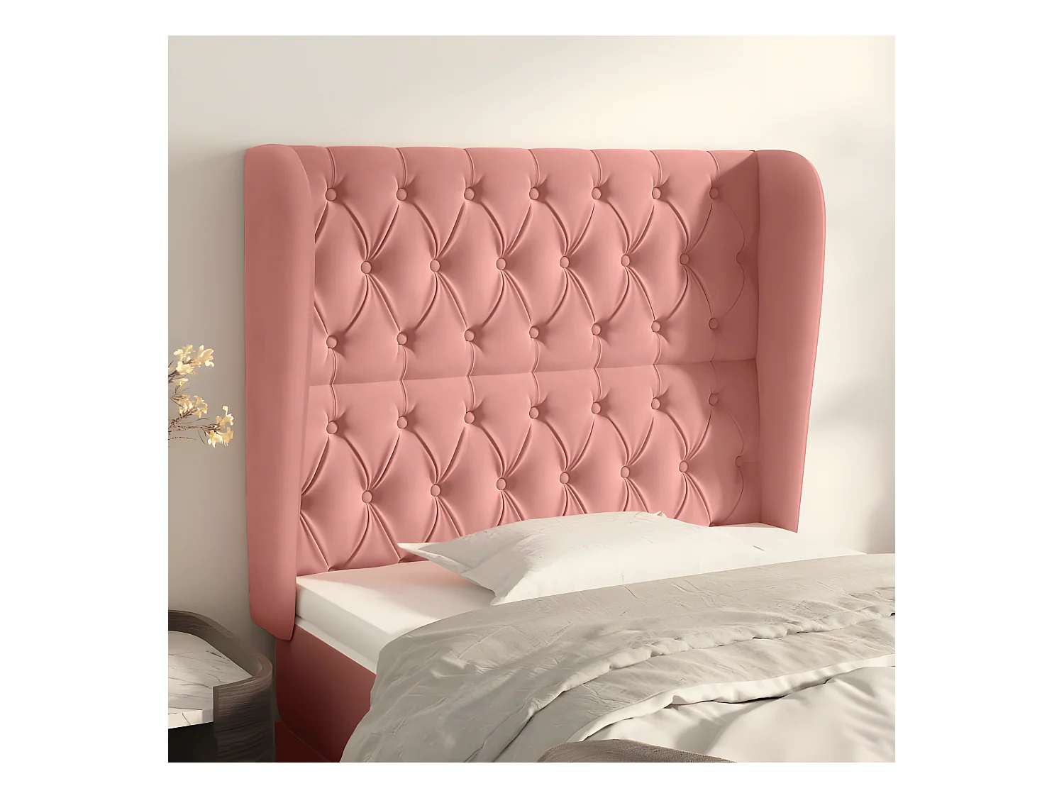 Tête de lit avec oreilles Rose 93x23x118/128 cm Velours