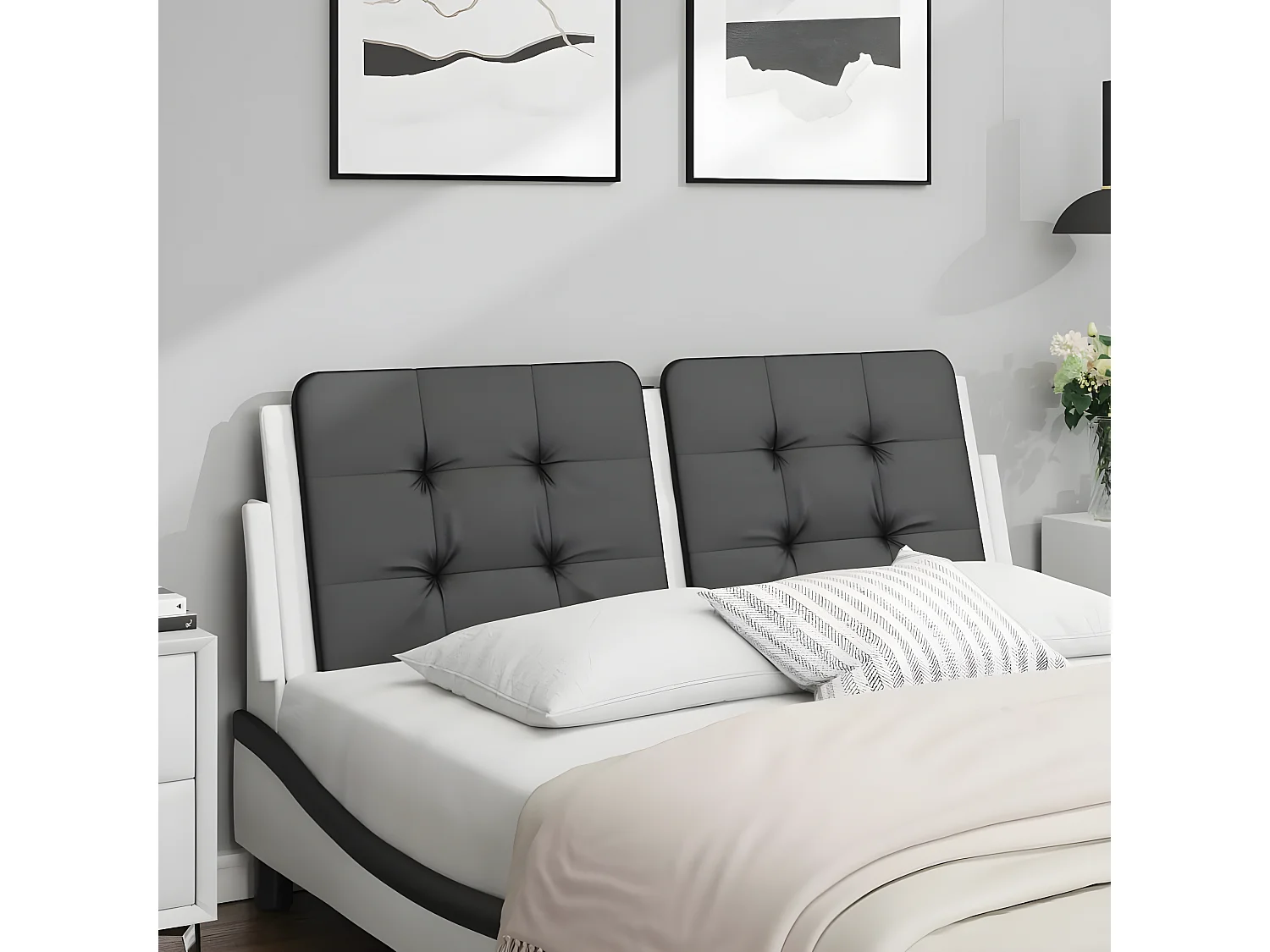 Coussin de tête de lit noir et blanc 120 cm similicuir