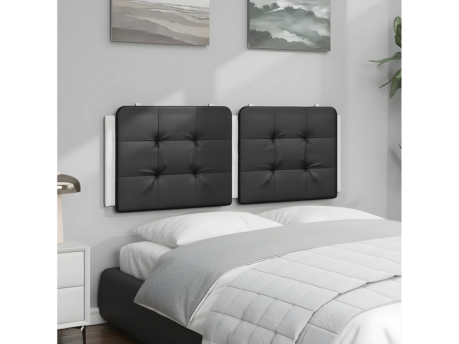 Coussin de tête de lit noir et blanc 120 cm similicuir