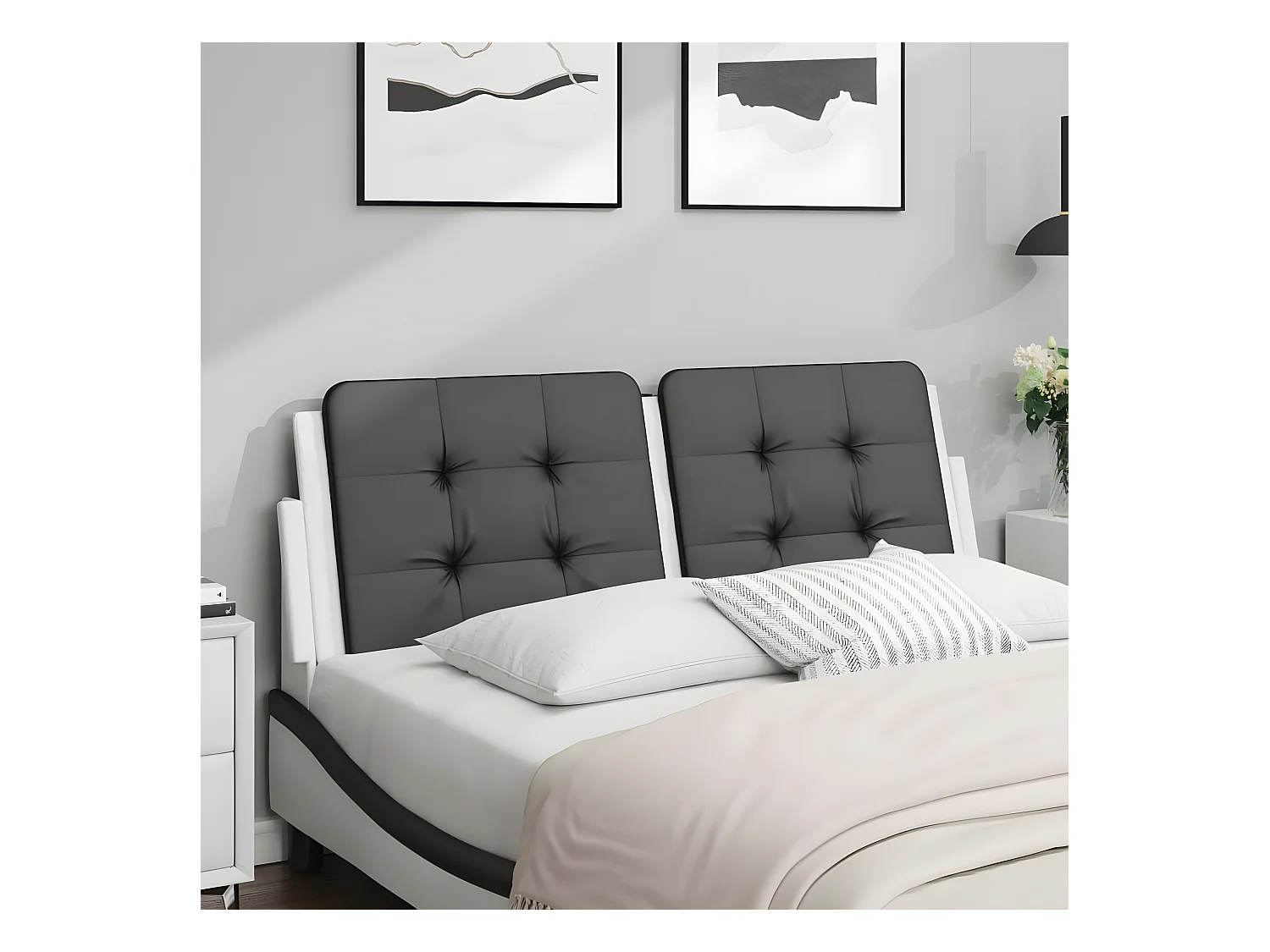 Coussin de tête de lit noir et blanc 120 cm similicuir
