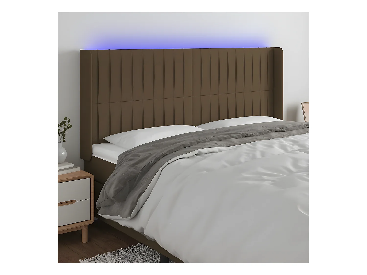 Tête de lit à LED Marron foncé 203x16x118/128 cm Tissu