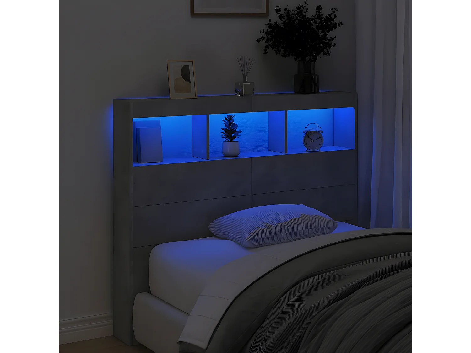Armoire tête de lit avec LED gris béton 120x17x102 cm