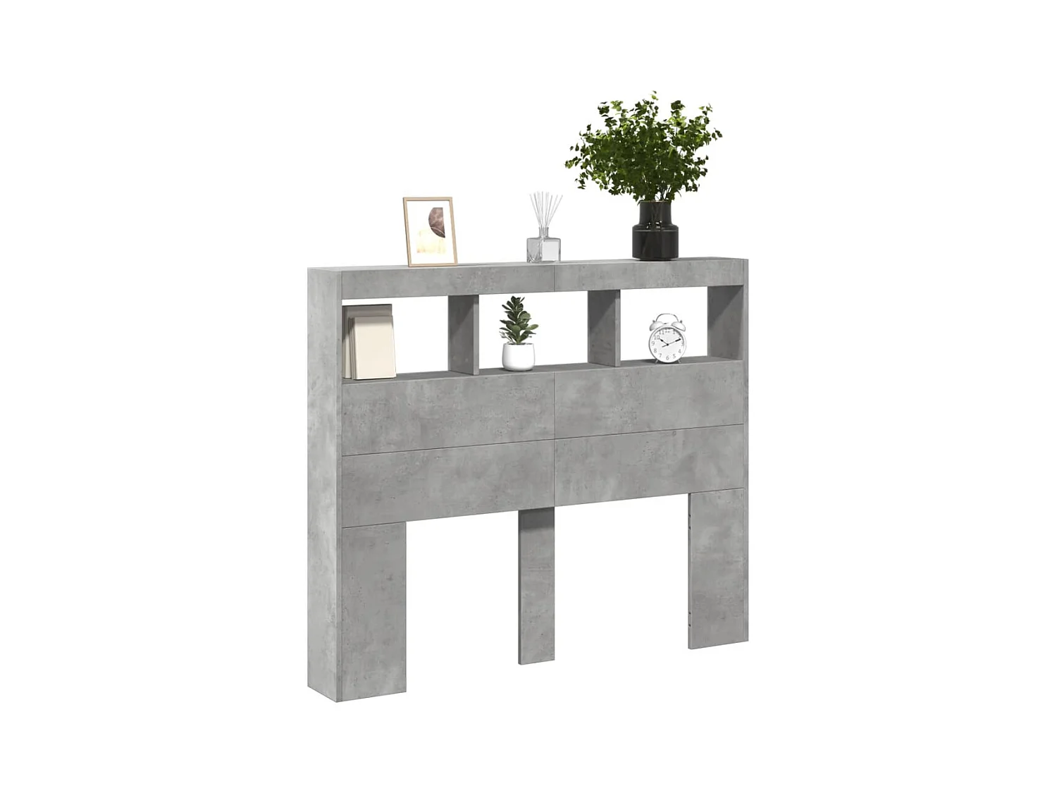 Armoire tête de lit avec LED gris béton 120x17x102 cm