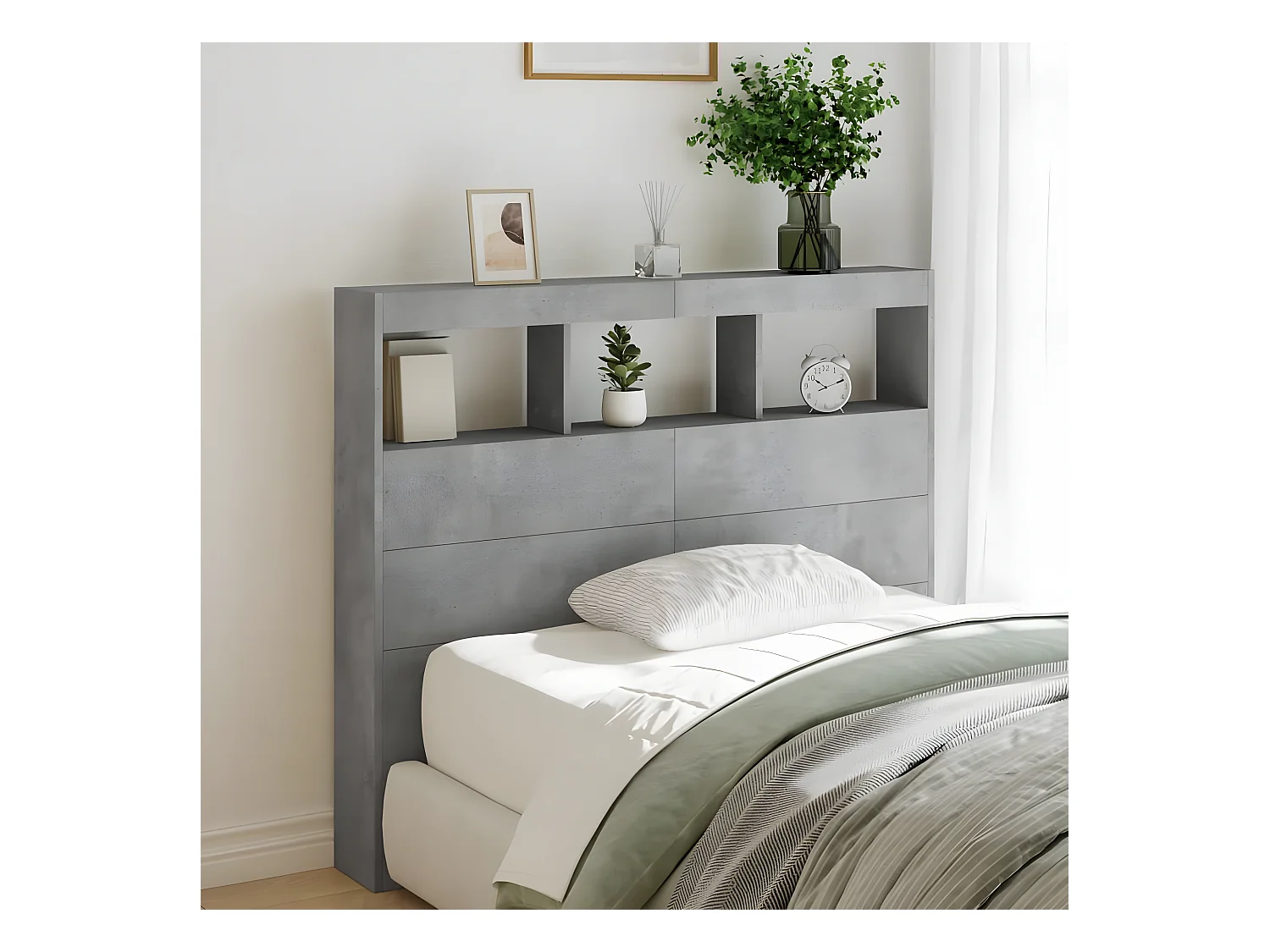 Armoire tête de lit avec LED gris béton 120x17x102 cm