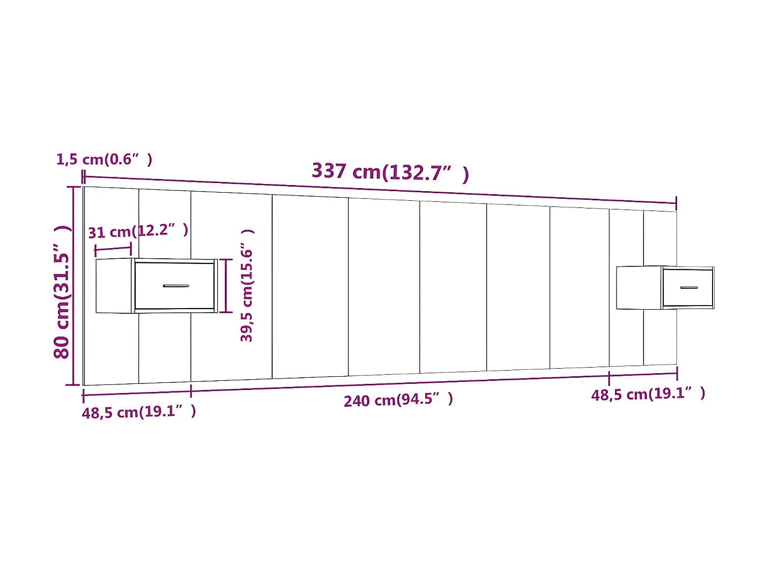 Cabeceira cama + armários madeira processada sonoma cinzento