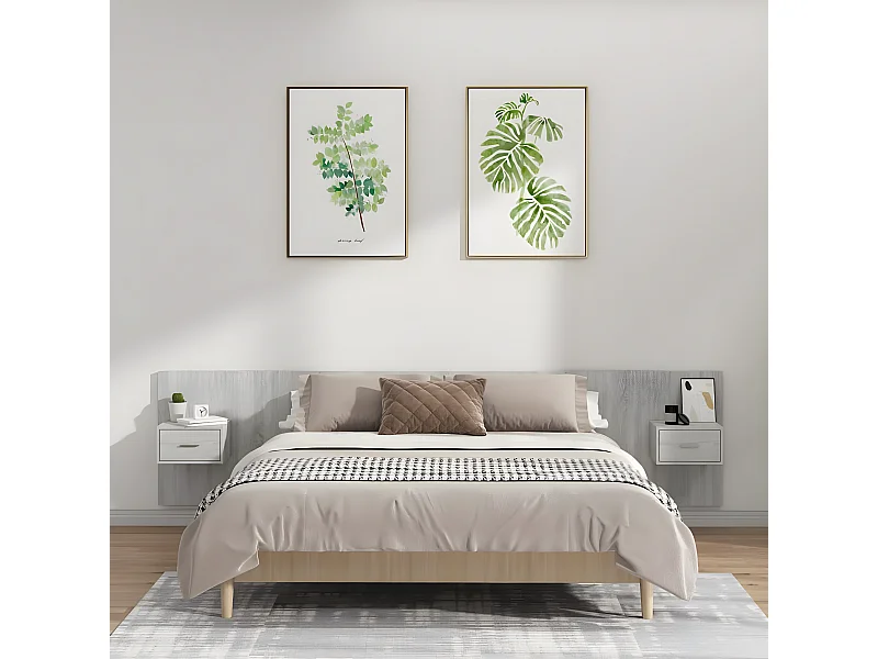 Tête de lit avec armoires Gris sonoma Bois d'ingénierie