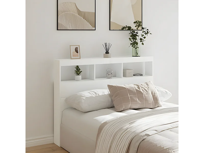 Armoire tête de lit avec LED blanc 140x17x102 cm