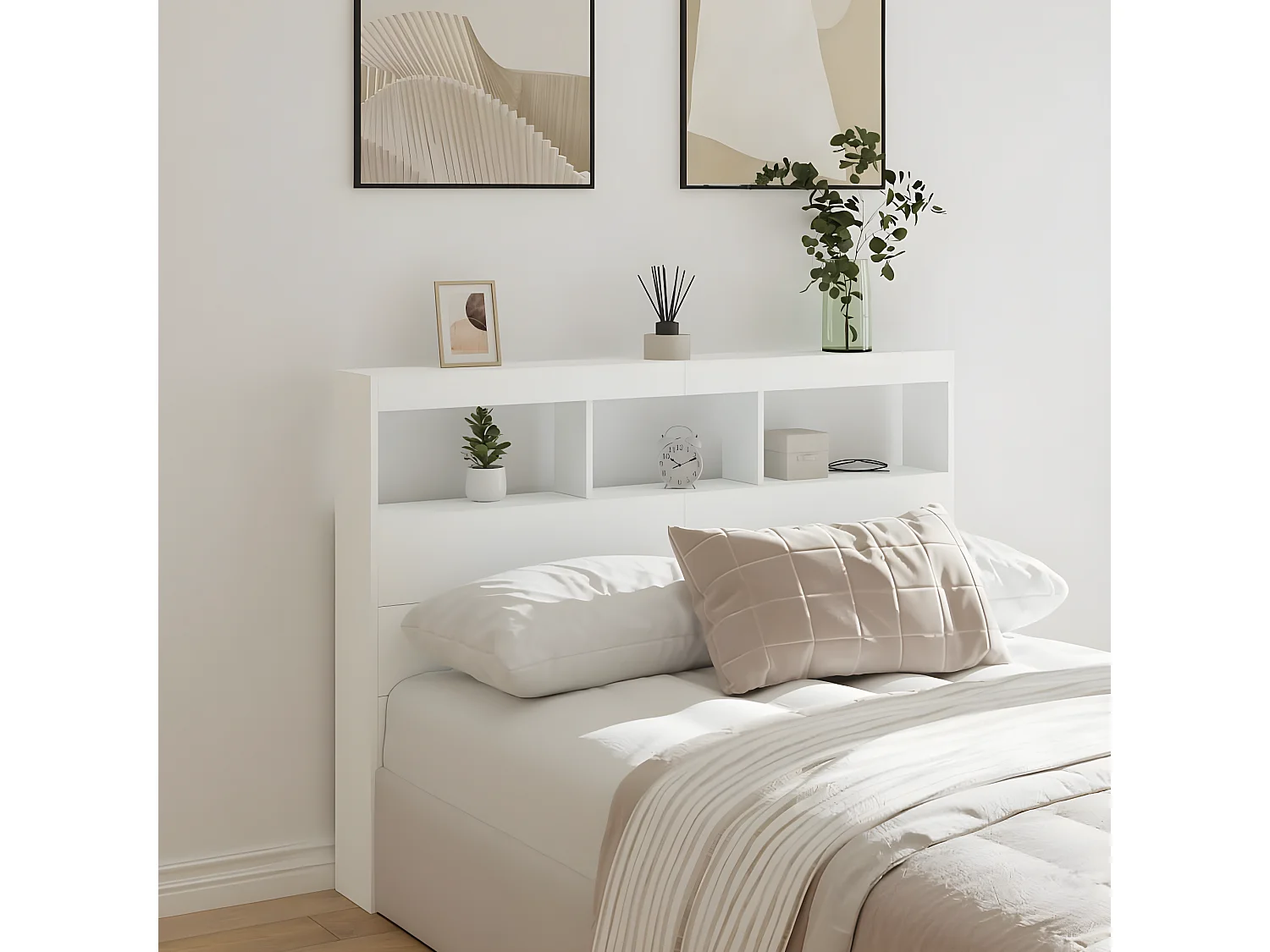 Armoire tête de lit avec LED blanc 140x17x102 cm