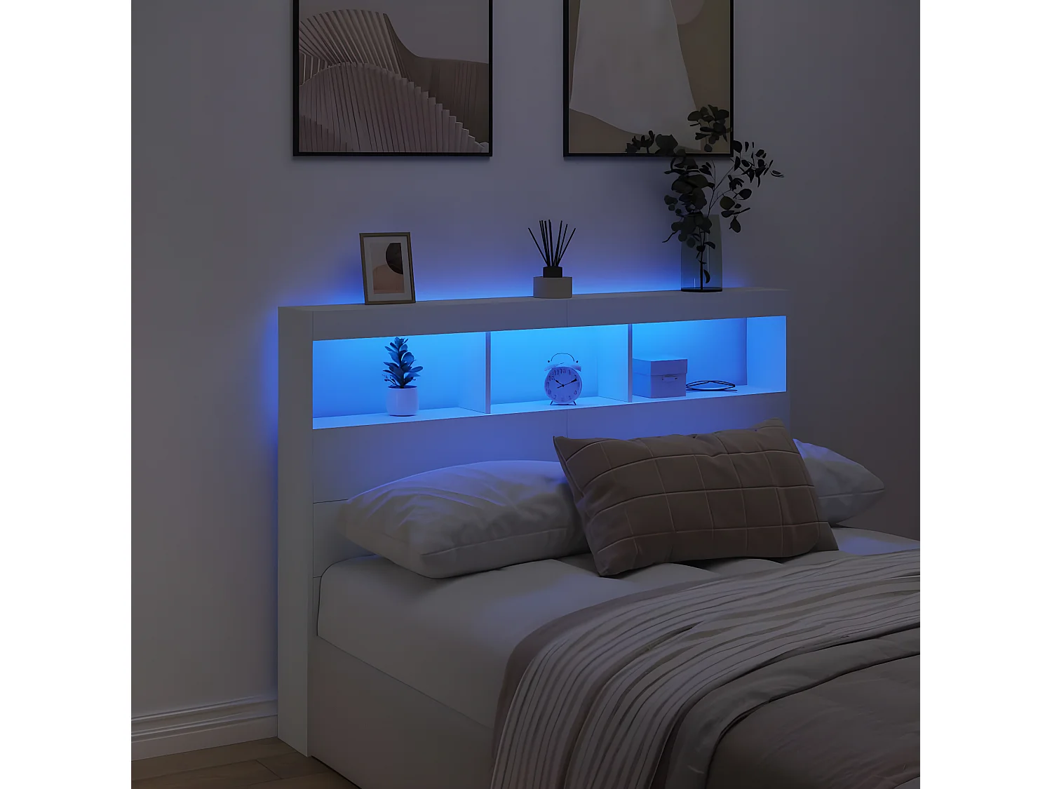 Armoire tête de lit avec LED blanc 140x17x102 cm