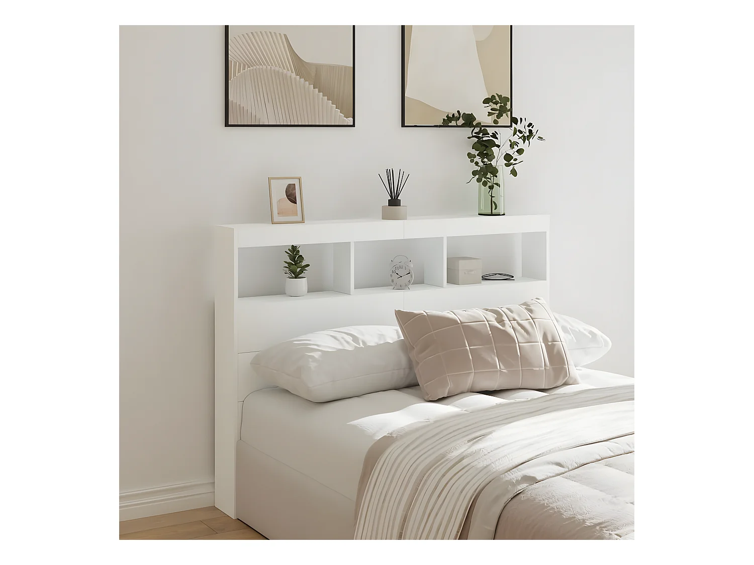 Armoire tête de lit avec LED blanc 140x17x102 cm