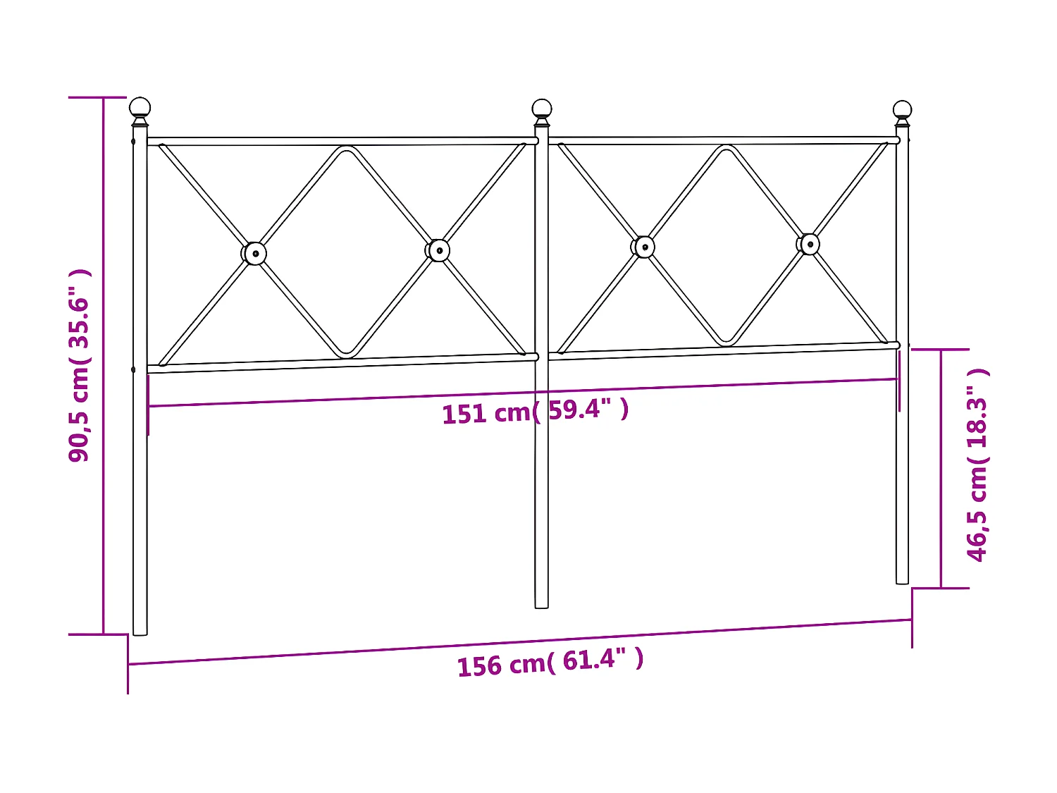 Tête de lit métal noir 150 cm