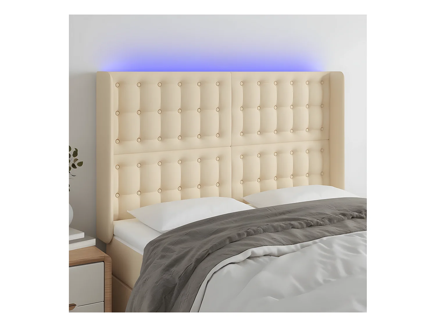 Tête de lit à LED Crème 147x16x118/128 cm Tissu