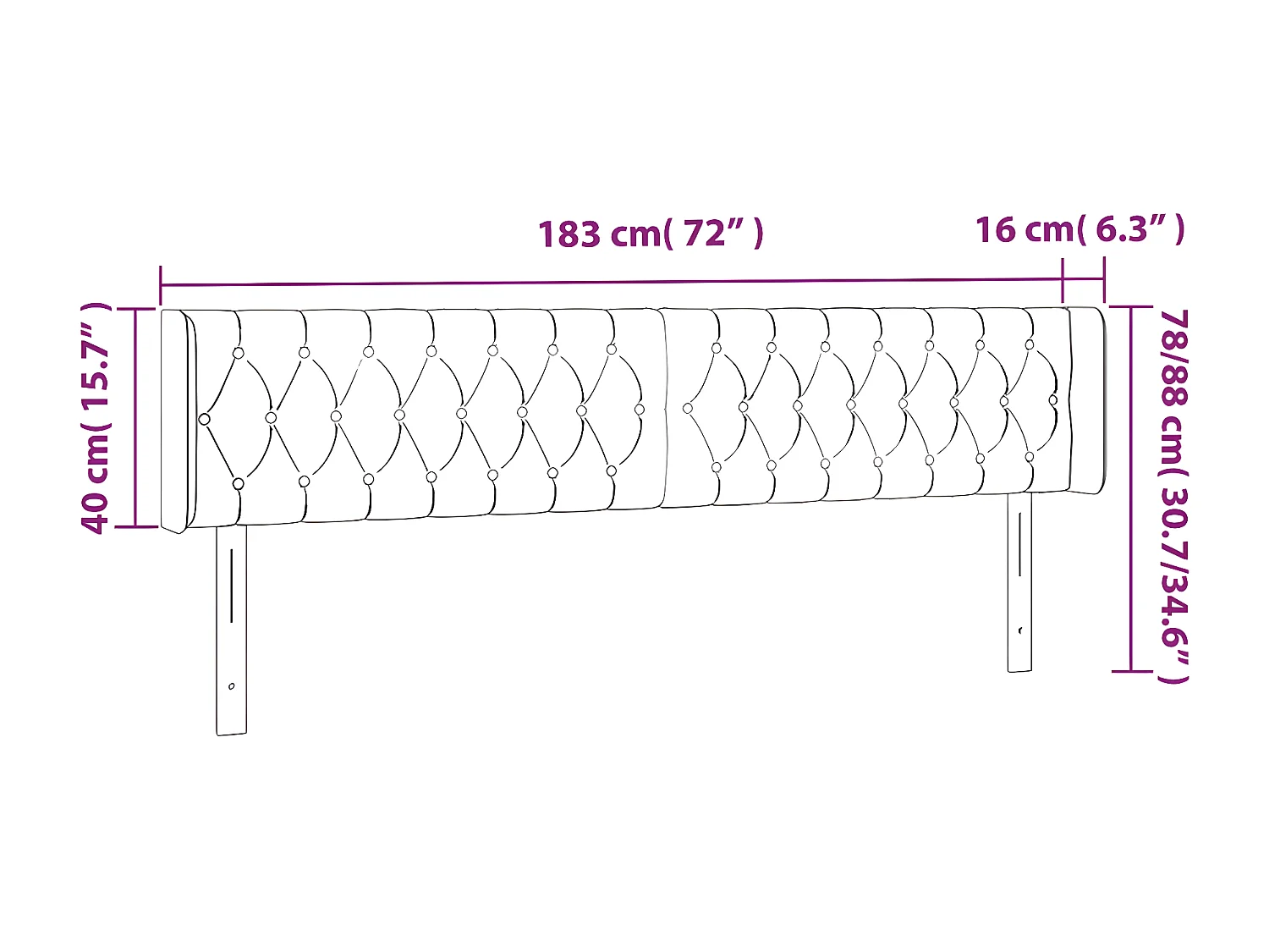 Hoofdbord met randen 183x16x78/88 cm stof donkerbruin
