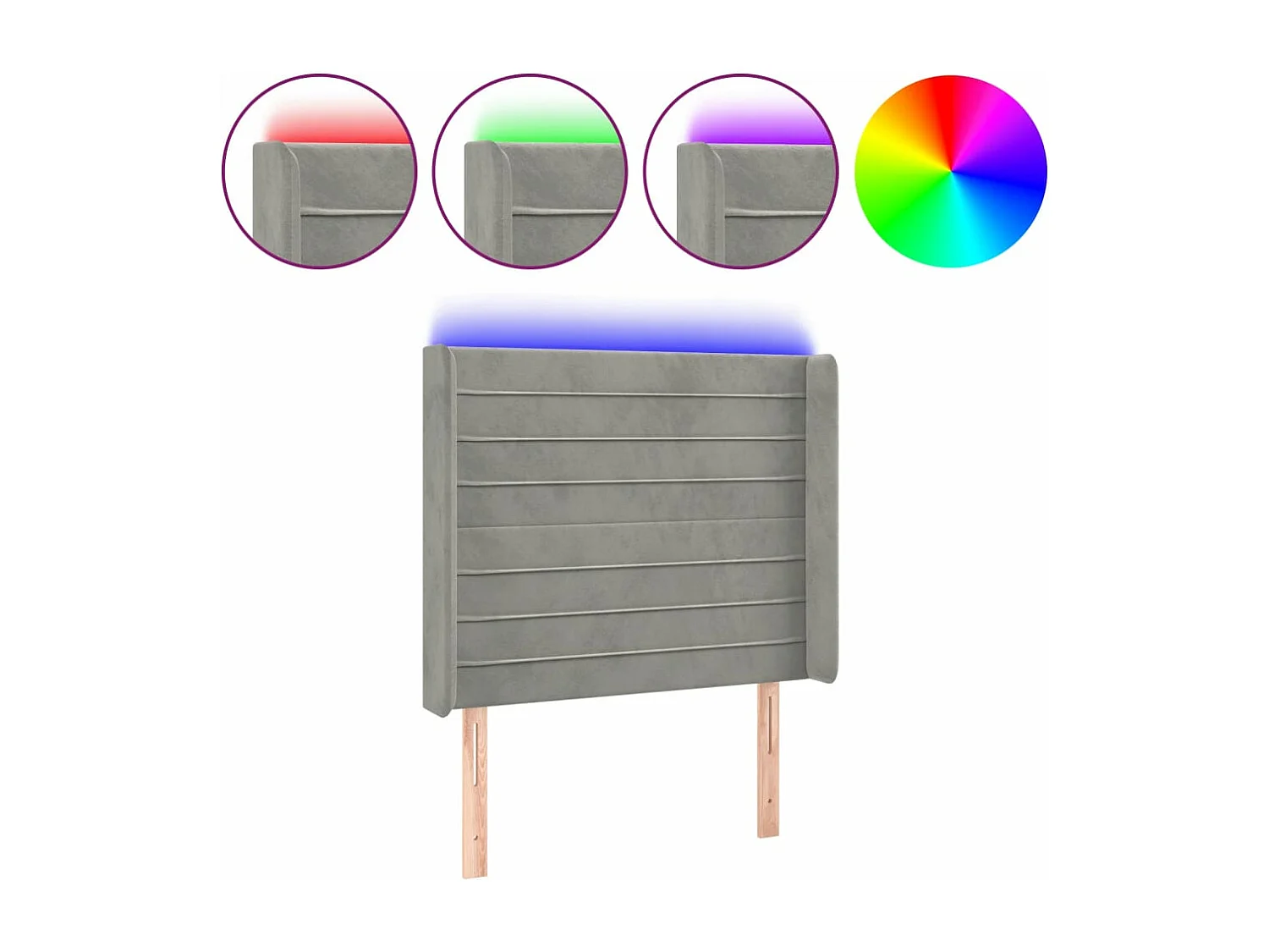 Tête de lit à LED Gris clair 83x16x118/128 cm Velours