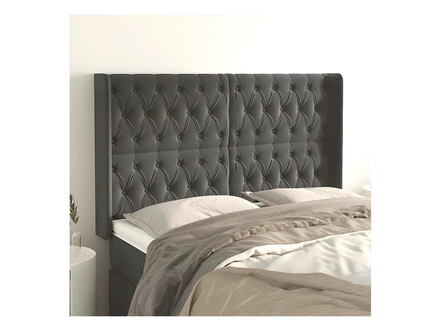 Tête de lit avec oreilles Gris foncé 147x16x118/128 cm Velours
